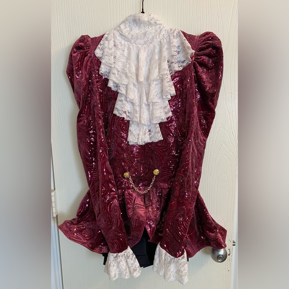 Weissman Long Sleeved Turtle Neck Maroon Jazz Tap Costume with Lace Ruffle